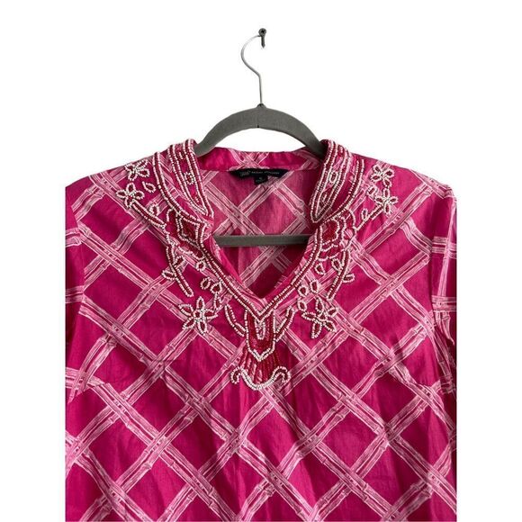 346 Brooks Brothers beaded embroidered tunic 3/4 sleeve women’s pink top S boho - Picture 3 of 7
